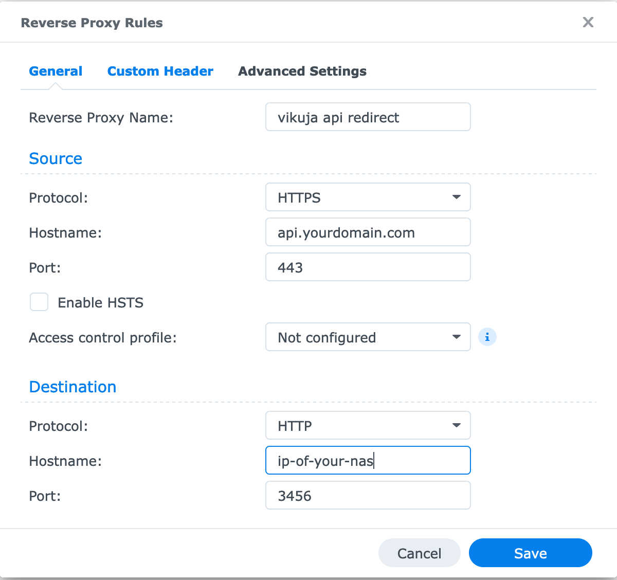 Synology Proxy Settings