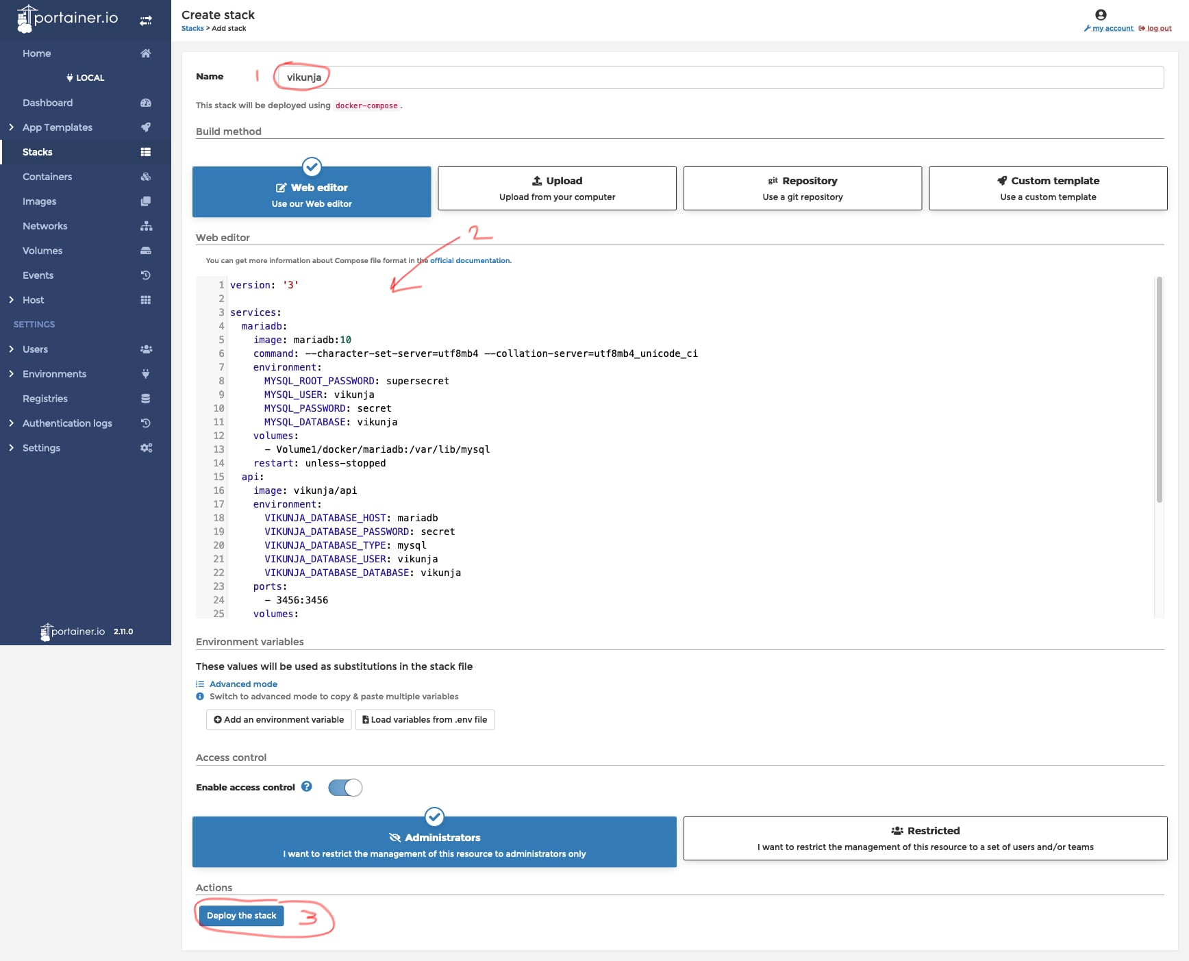 Portainer Stack deploy